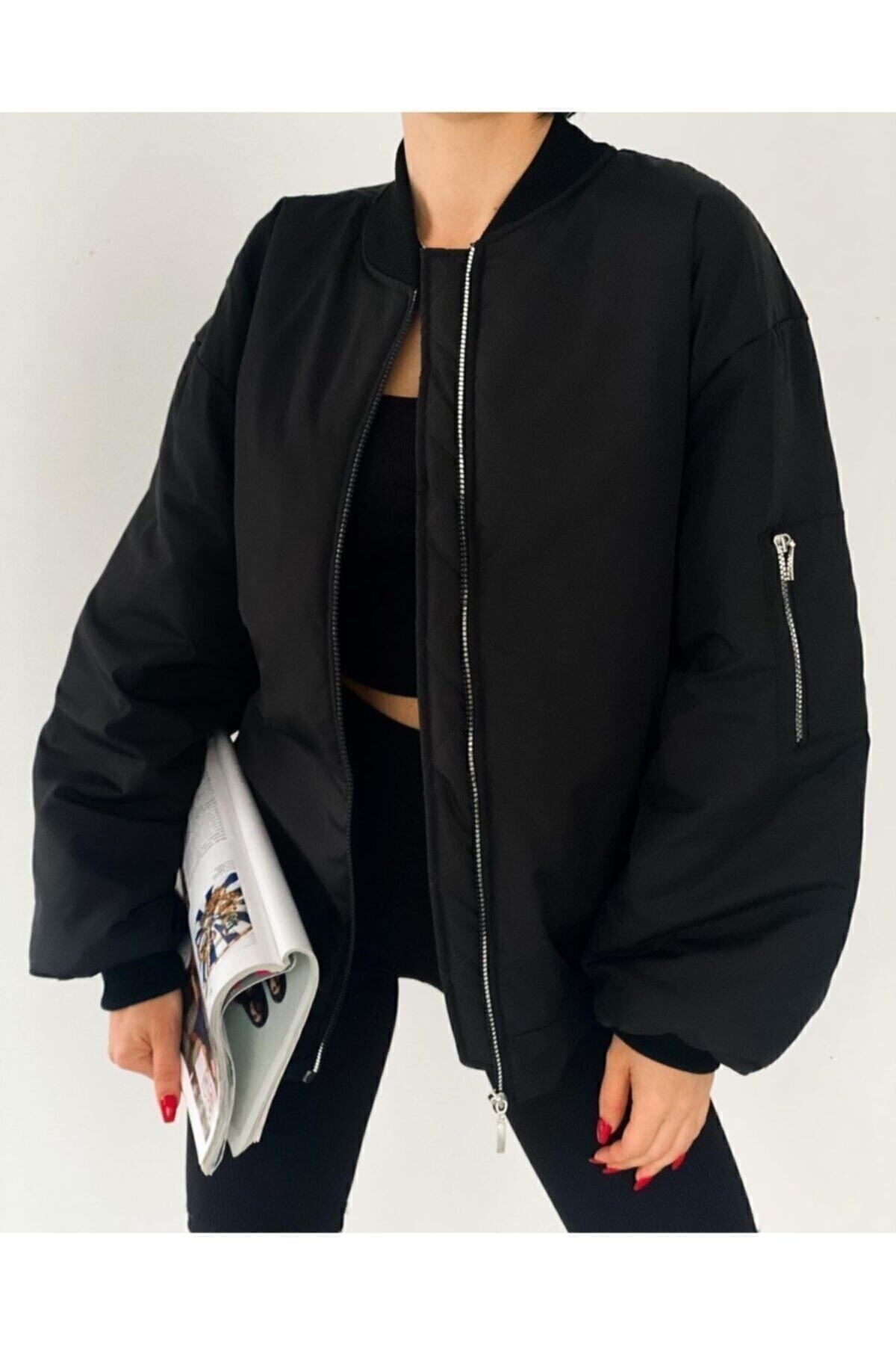 Unisex  Siyah Bomber Ceket