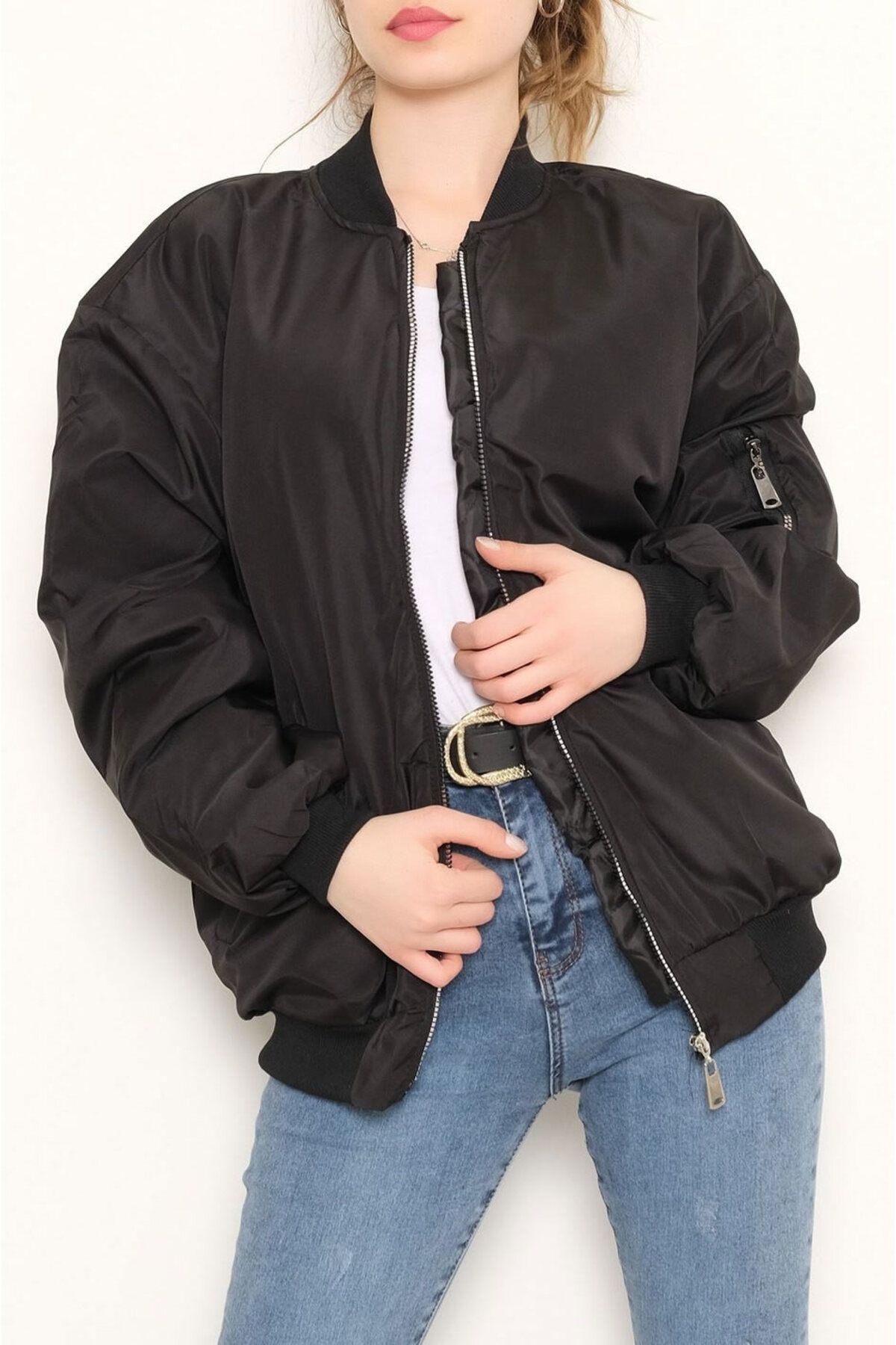 Unisex Siyah Oversize Bomber Ceket