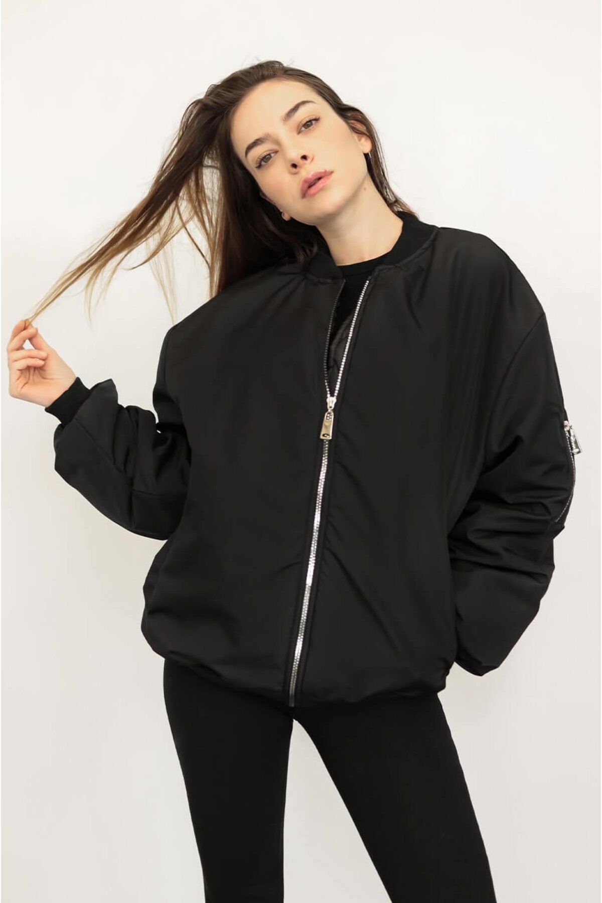 Unisex Siyah Oversize Bomber Ceket