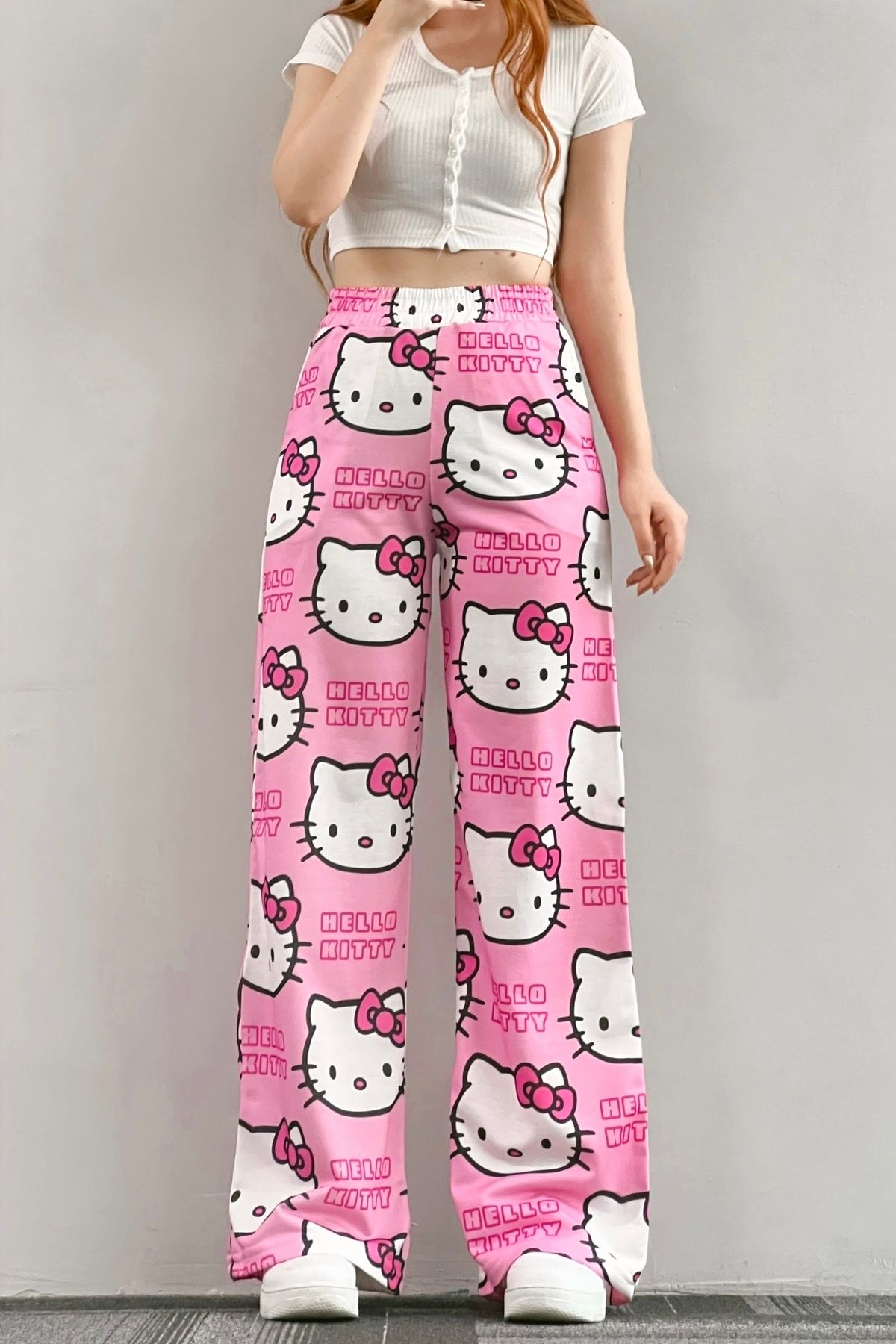 Pembe Hello Kitty Cat Bol Paça Eşofman Altı