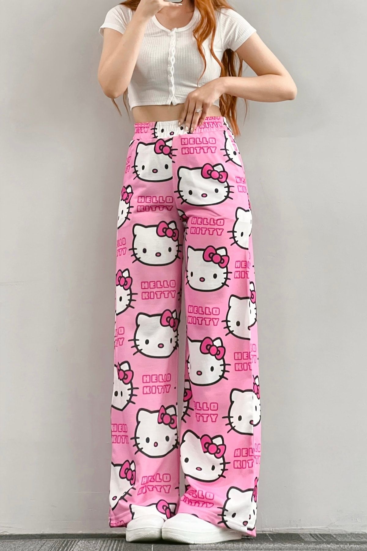 Pembe Hello Kitty Cat Bol Paça Eşofman Altı