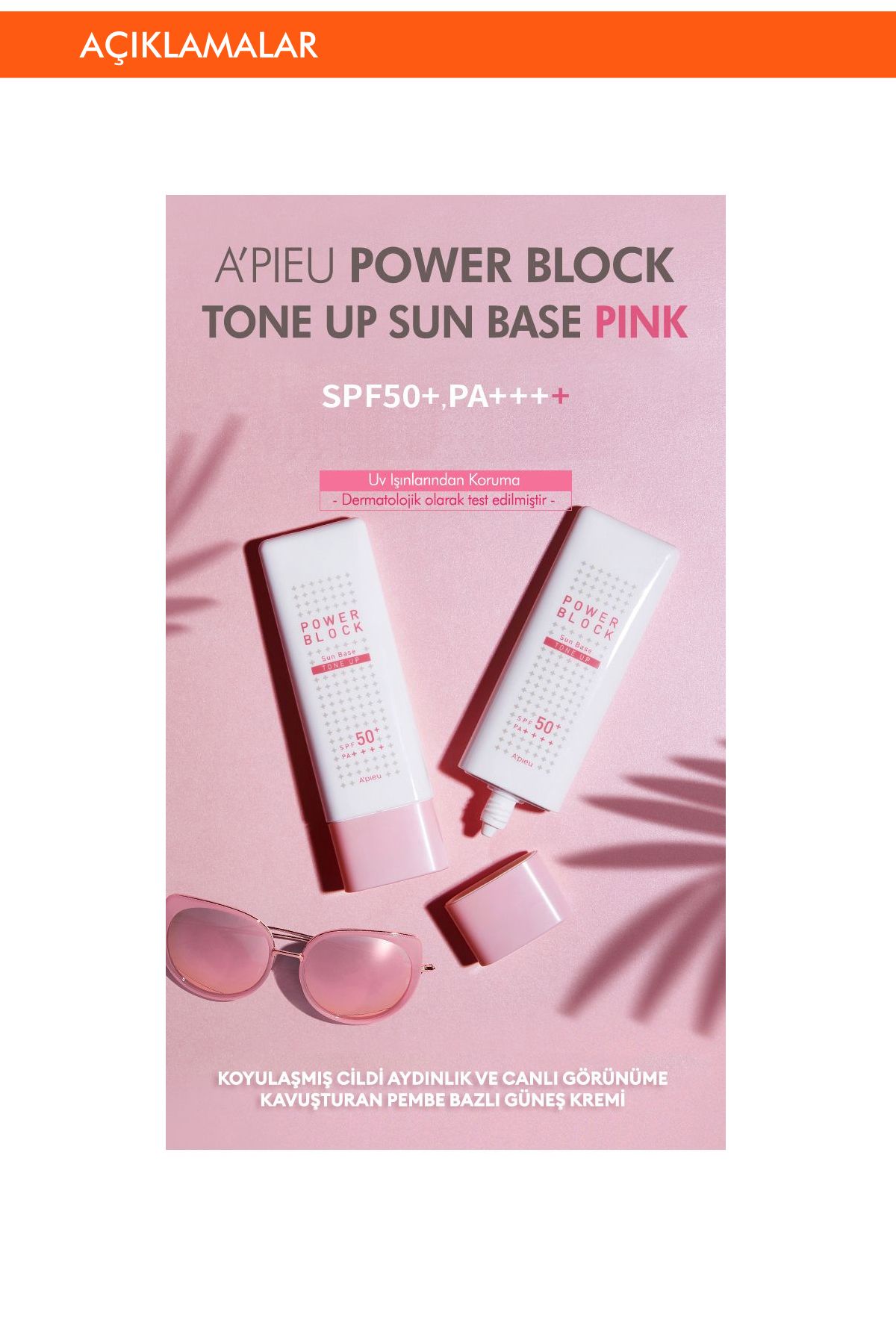 Ton Eşitleyici Aydınlatıcı Güneş Kremi 50ml Apıeu Power Block Tone Up Base Pink Spf50