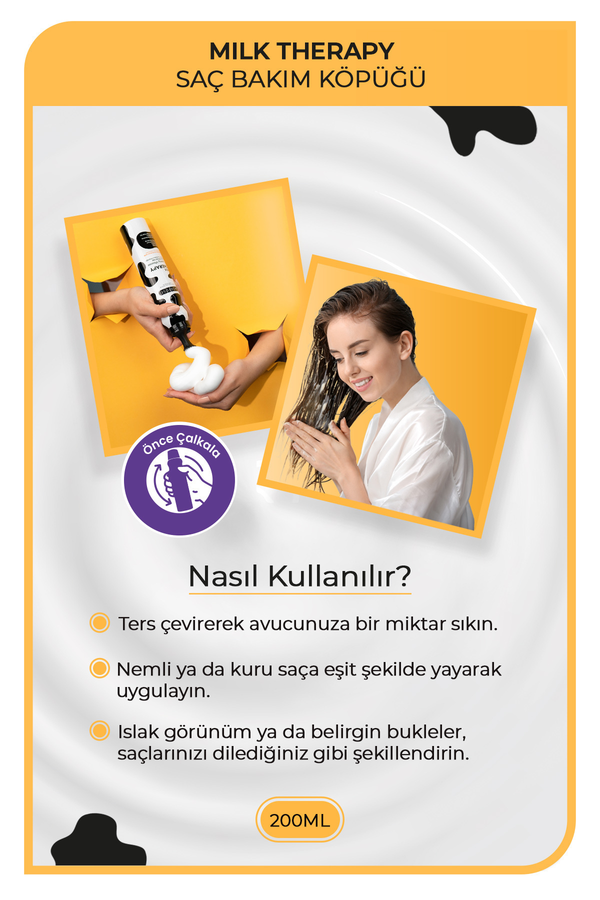 Milk Therapy Saç Köpüğü 200 ml - Saç Dökülmesi Önleyici, Besleyici, Koruyucu Etki